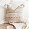 Blissblush Decorative Throw Pillow Cover 18X18 Square Cream Neutral White Boho Accent Pillowcase Tassels Farmhouse Cushion For C