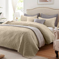Leaonme Quilt Set King Size 3 Pieces, Lightweight Beige Bedspread-98''X106'', Soft Microfiber Summer Quilt/Coverlet, Luxurious W