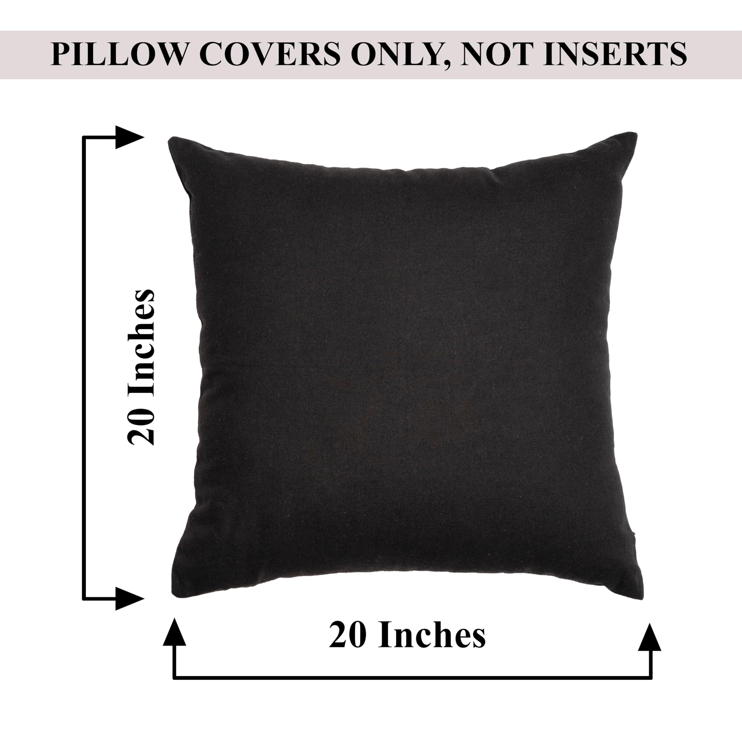 Rely+ Cotton Throw Pillow Covers Black 20''X20'' Set Of 2 Decorative Zippered Throw Pillow Covers For Couch, Sofa, Farmhouse, An