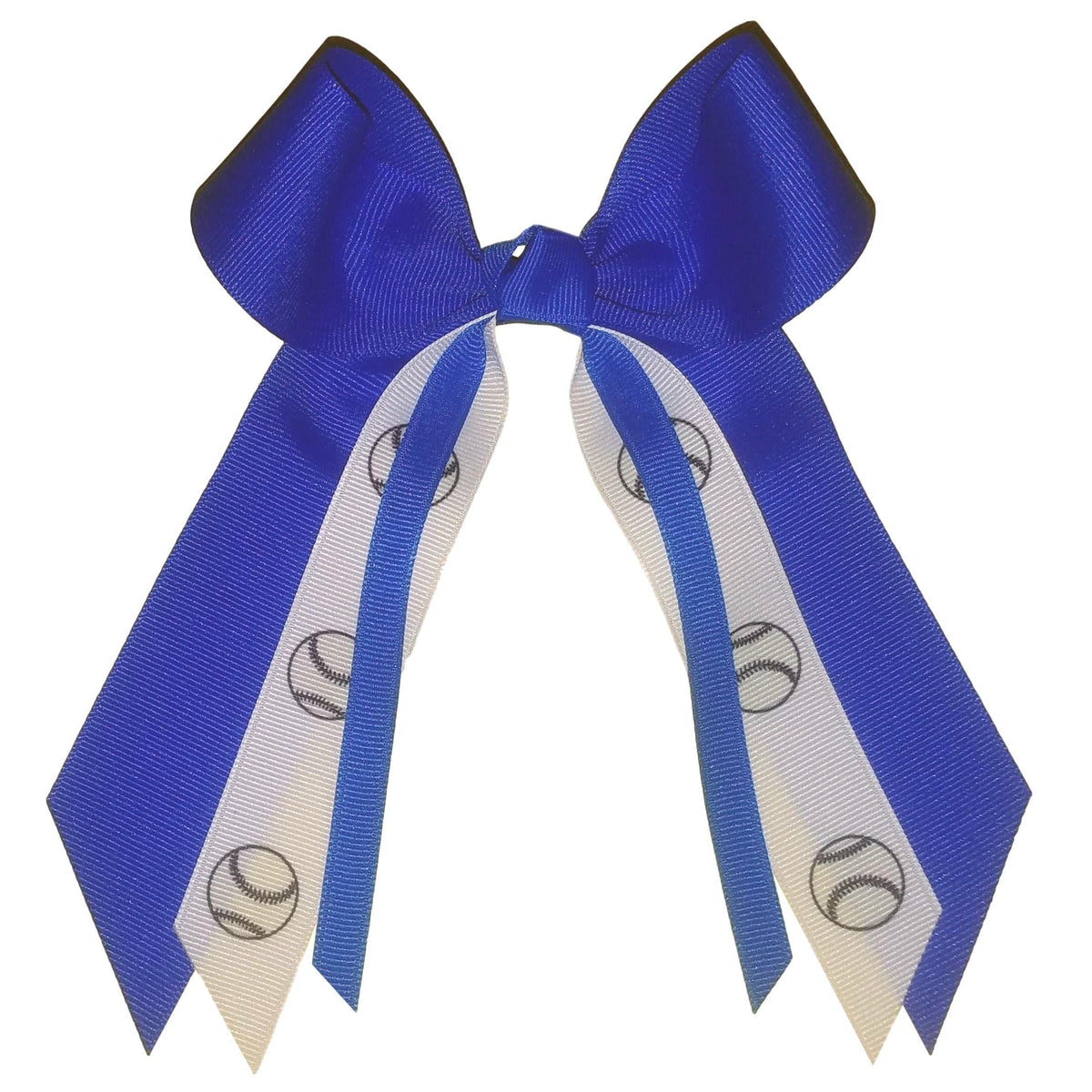 Softball Small Hair Bow, Made in the USA, white pony band, many colors, (Royal)