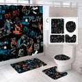 NORBEY 4 Pcs Play Game Shower Curtain Set, Classic Videogames Controller Bath Curtain with Anti-Slip Mat Toilet Cover Carpet Set