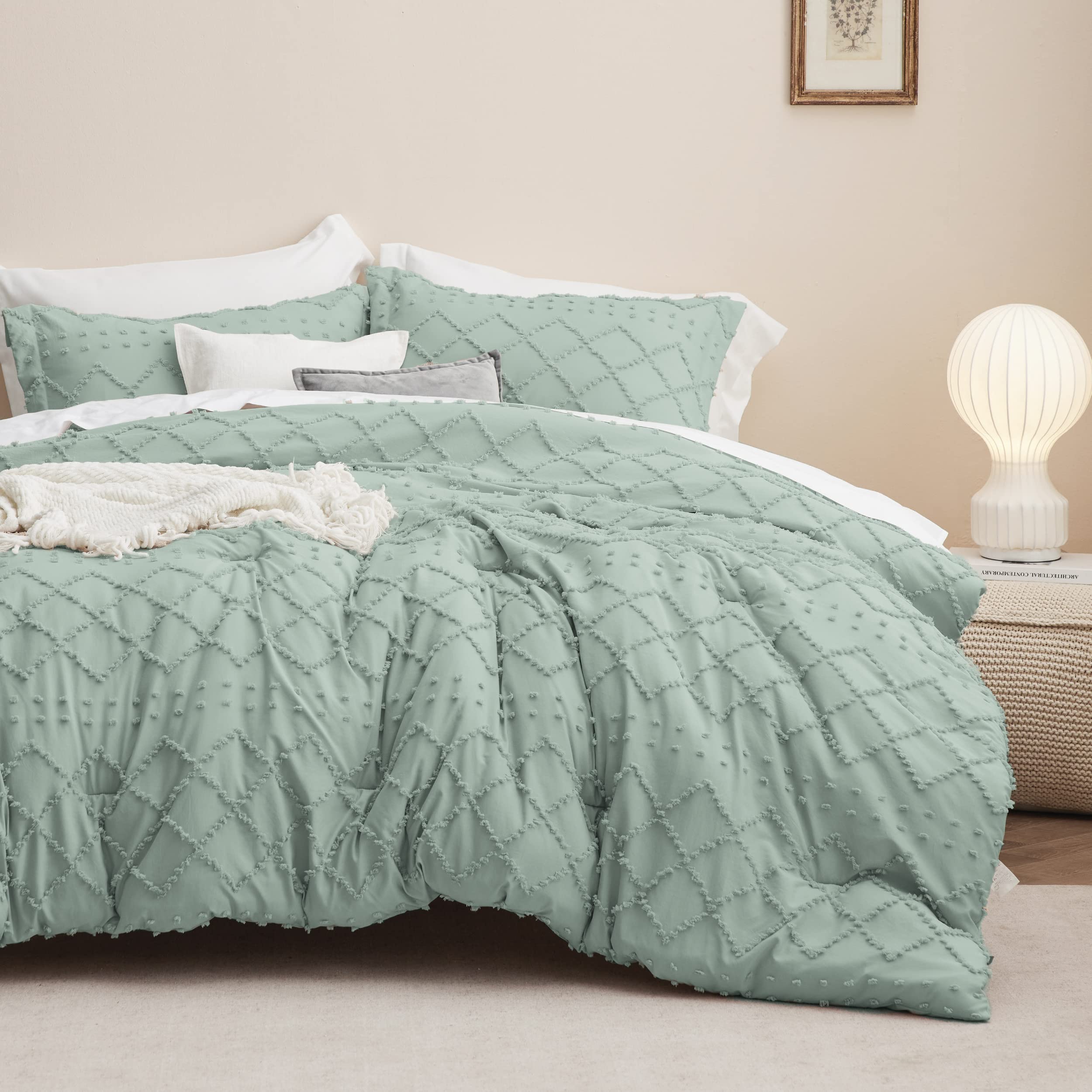 Bedsure Twin/Twin Xl Comforter Set Dorm Bedding - Sage Green Boho Twin Extra Long Comforter Set For College, Shabby Chic Tufted