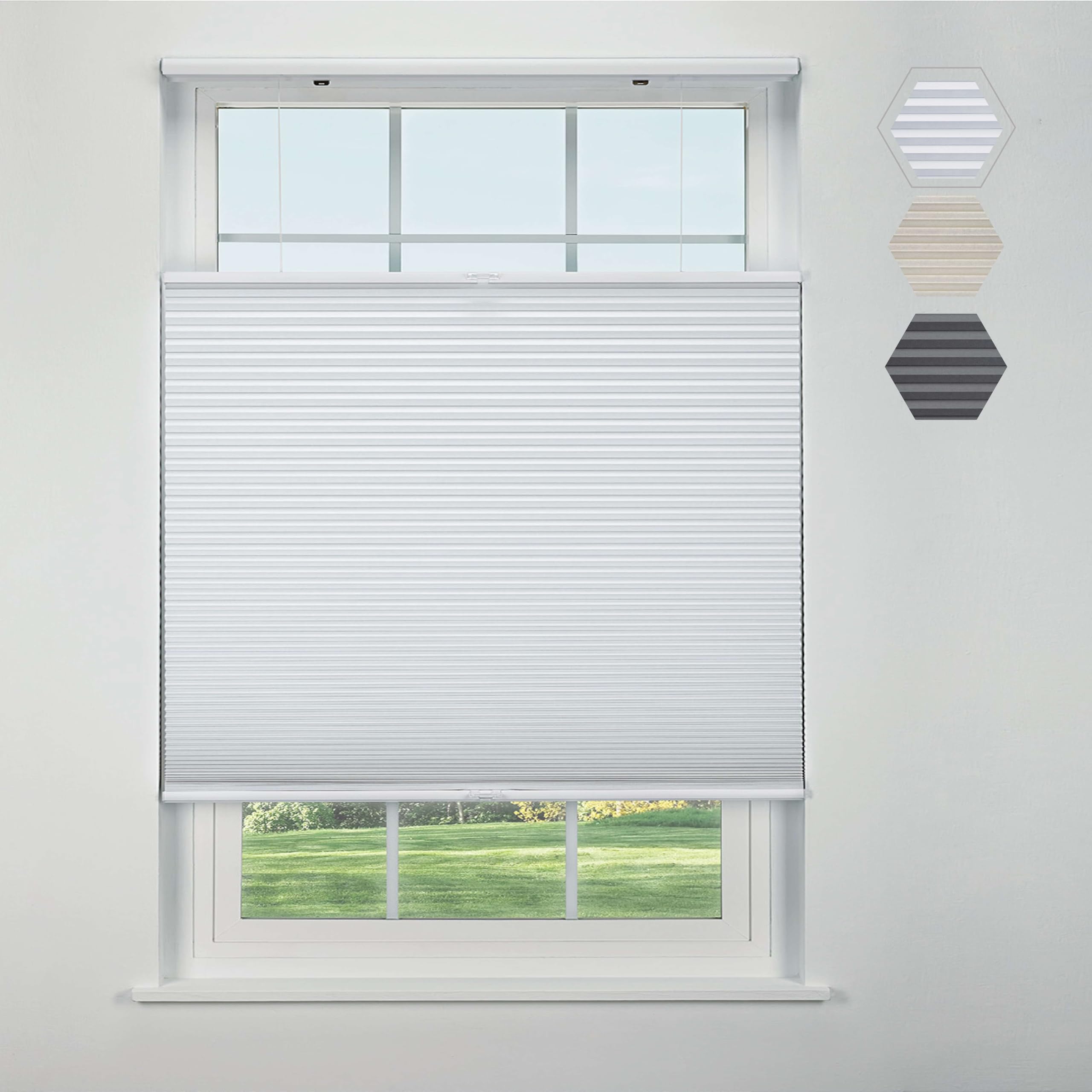 Linen Avenue Cordless Cellular Top Down Bottom Up Blackout Shade 34 W x 48 H, White (Arrives 1/4  Narrower)