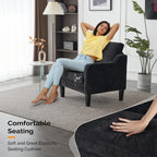 Vingli Living Room Chairs Set Of 2, Black Accent Chair 5.5' Thick Seat Cushion Comfy Chair Soft Chenille Side Chair Upholstered Arm Chair For Bedroom, Play Room, Apartment, Office (Black)