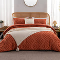 Litanika Comforter California King Size Set Burnt Orange, 3 Pieces Terracotta Rust Cal King Oversized Chevron Tufted Solid Beddi
