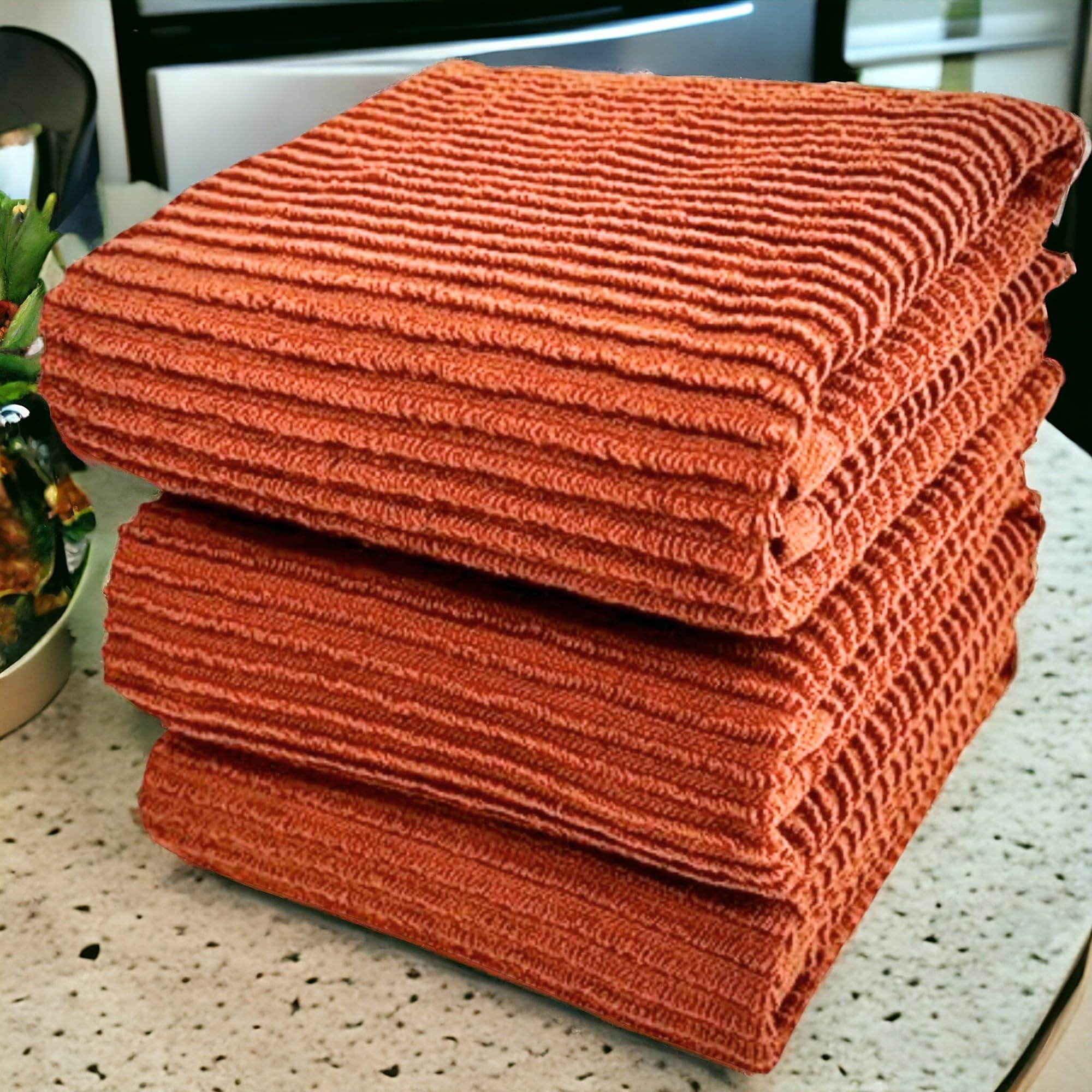 Kitchen Dish Towels For Hands Drying Cleaning Burnt Orange Rust 100% Cotton Soft Cloth Absorbent Terry Loop, Set Of 3 Multipurpo