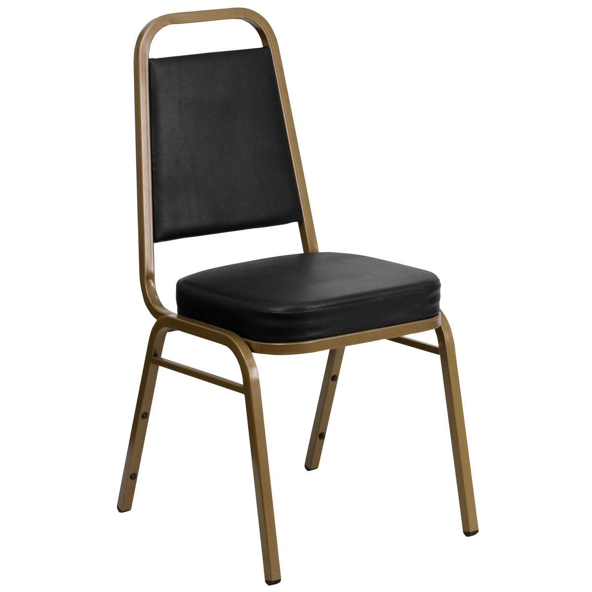 Flash Furniture HERCULES Series Trapezoidal Back Stacking Banquet Chair in Black Vinyl - Gold Frame