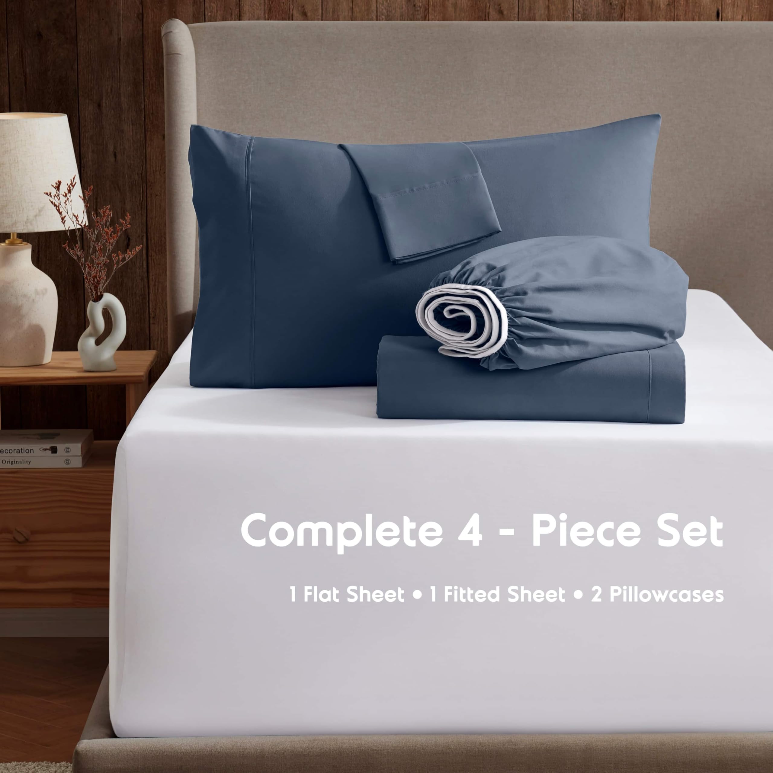 Nestl Full Size Sheet Sets - 4 Piece Full Size Sheets, Deep Pocket, Hotel Luxury, Extra Soft, Breathable And Cooling, Navy Blue Bed Sheets For Full Size Mattress