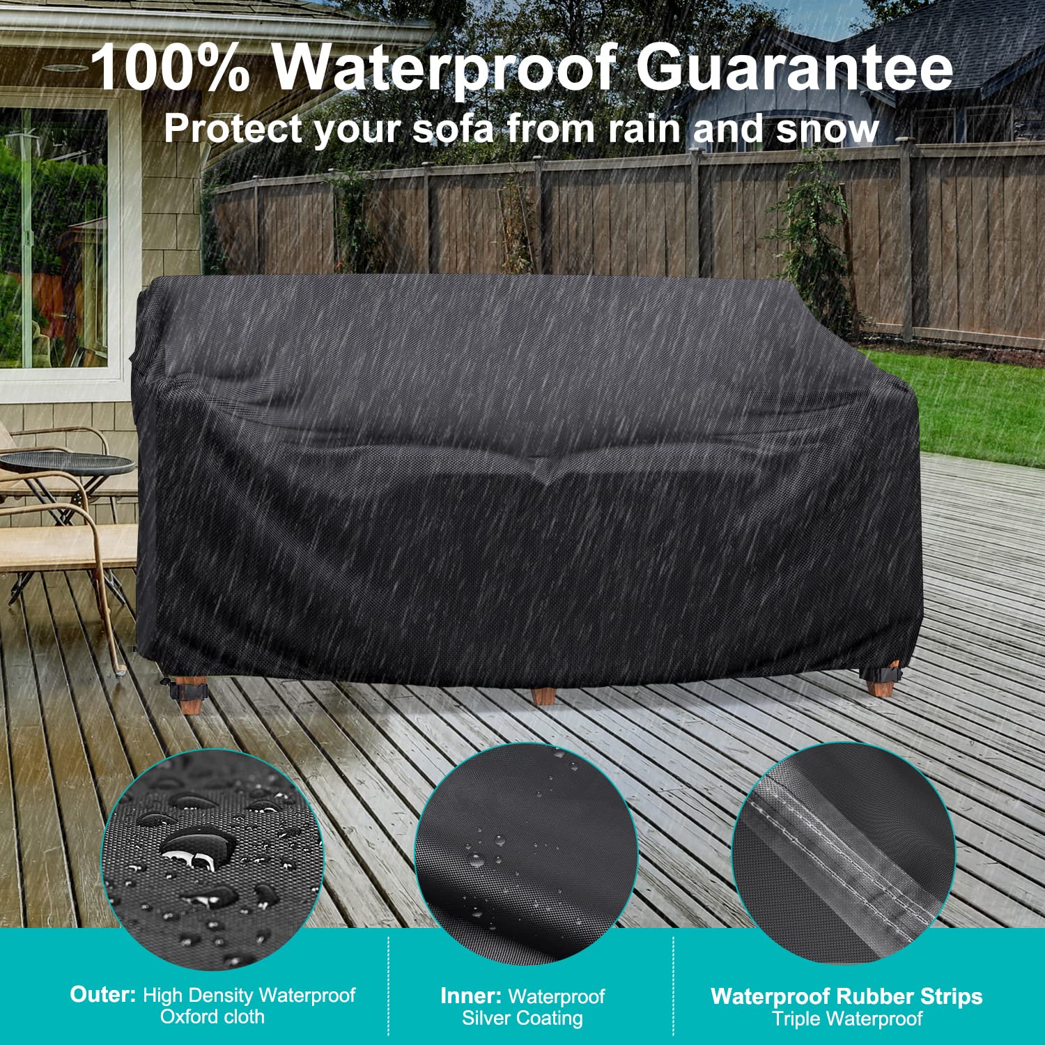 Brosyda Patio Sofa Cover Waterproof - Heavy Duty 3-Seater Outdoor Sofa Cover Patio Furniture Covers With Air Vent And Handles, 60' L×34' D×30' H, Black