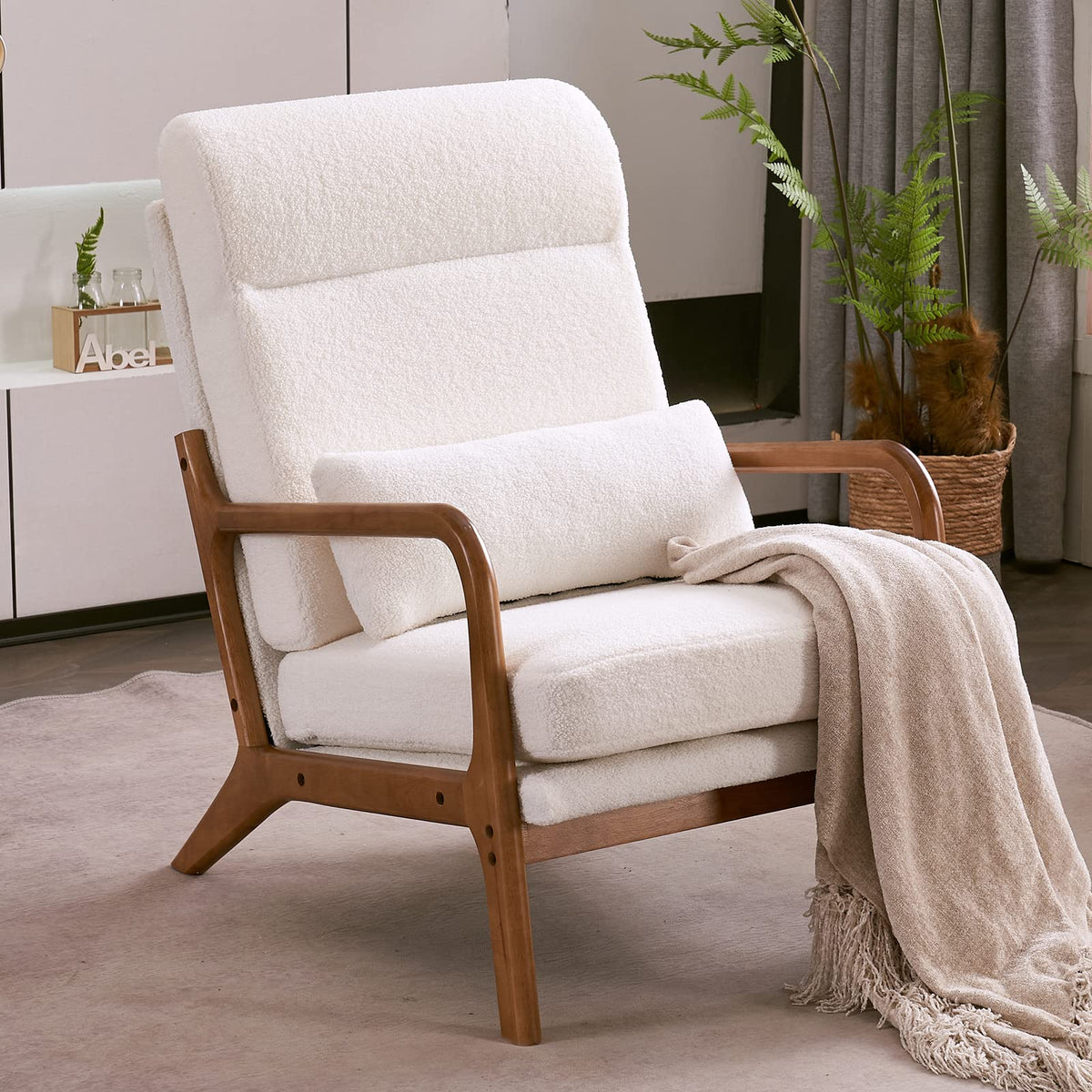 Joybase Lounge Accent Chair, Mid Century Modern Chair, High Back Chair, Wood Frame Armchair, Comfy Reading Chair For Living Room