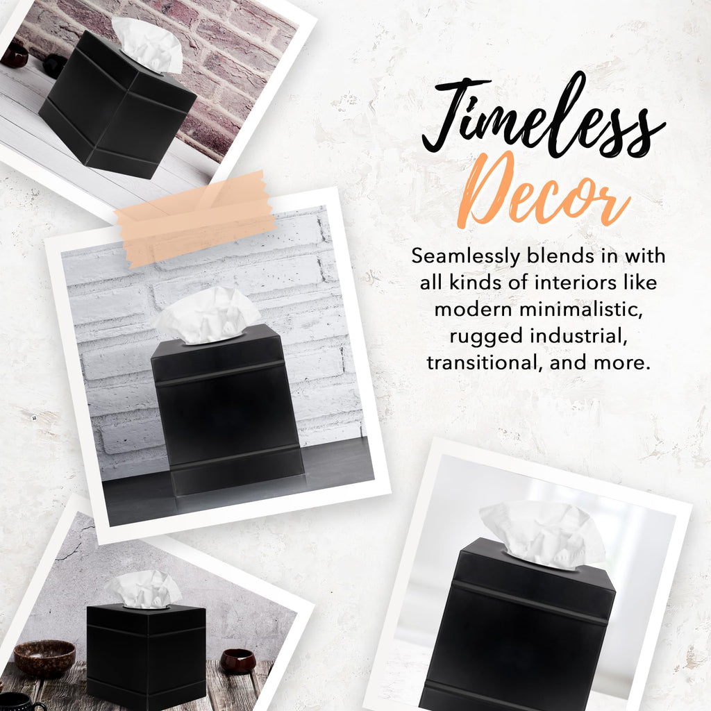 Autumn Alley Farmhouse Black Metal Tissue Box Cover - Industrial Galvanized Metal Tissue Box Holder - Modern Style Decor -Matte