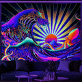 Maccyafst Blacklight Tapestry Great Wave Tapestry Uv Reactive Japanese Kanagawa Sunset Tapestry Vintage Ocean Wave Octopus Tapes