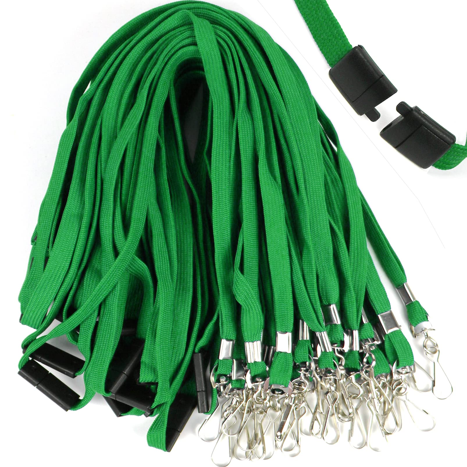 Ollain 25 Pack Breakaway Lanyard With J-Hook Bulk Flat Lanyards For Name Tag Id Badges (Green, Breakaway 25 Pack)