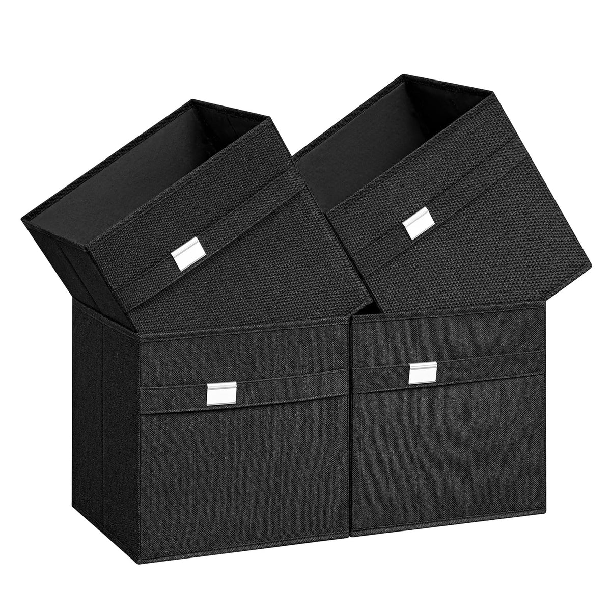 SONGMICS Storage Cubes, Set of 4 Cube Storage Bins, 11.8 x 11.8 x 11.8 Inches, 2 Handles, Oxford Fabric and Linen-Look Fabric, E