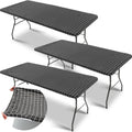 3 Pcs Plastic Picnic Table Cover Checkered Tablecloth Fitted Rectangular Table Cloth 30 X 72 Inch Vinyl Waterproof Flannel Backed With Elastic Rim For Indoor Outdoor Picnic Party(Black And White)