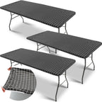 3 Pcs Plastic Picnic Table Cover Checkered Tablecloth Fitted Rectangular Table Cloth 30 X 72 Inch Vinyl Waterproof Flannel Backed With Elastic Rim For Indoor Outdoor Picnic Party(Black And White)