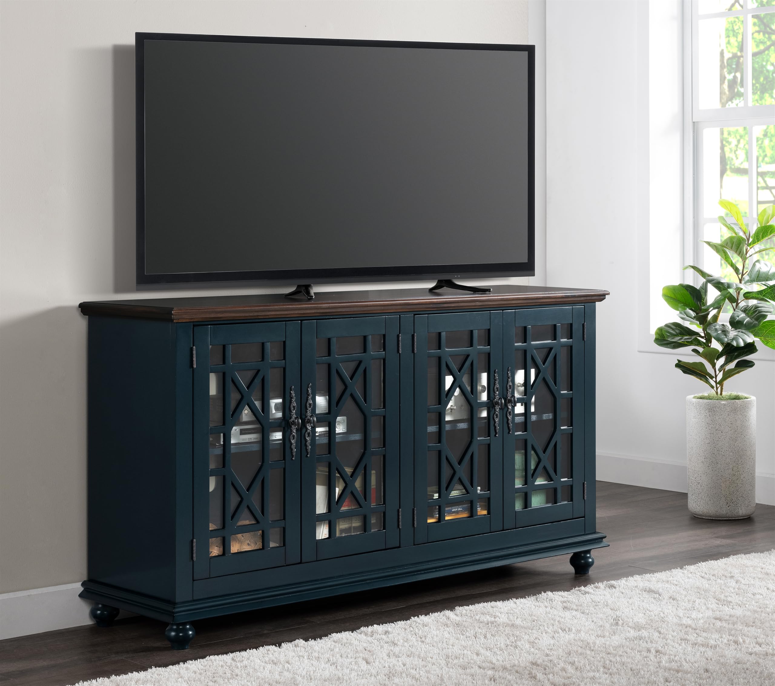 Martin Svensson Home Palisades Tv Stand, 63&quot; W X 35&quot; H, Catalina Blue With Coffee Top