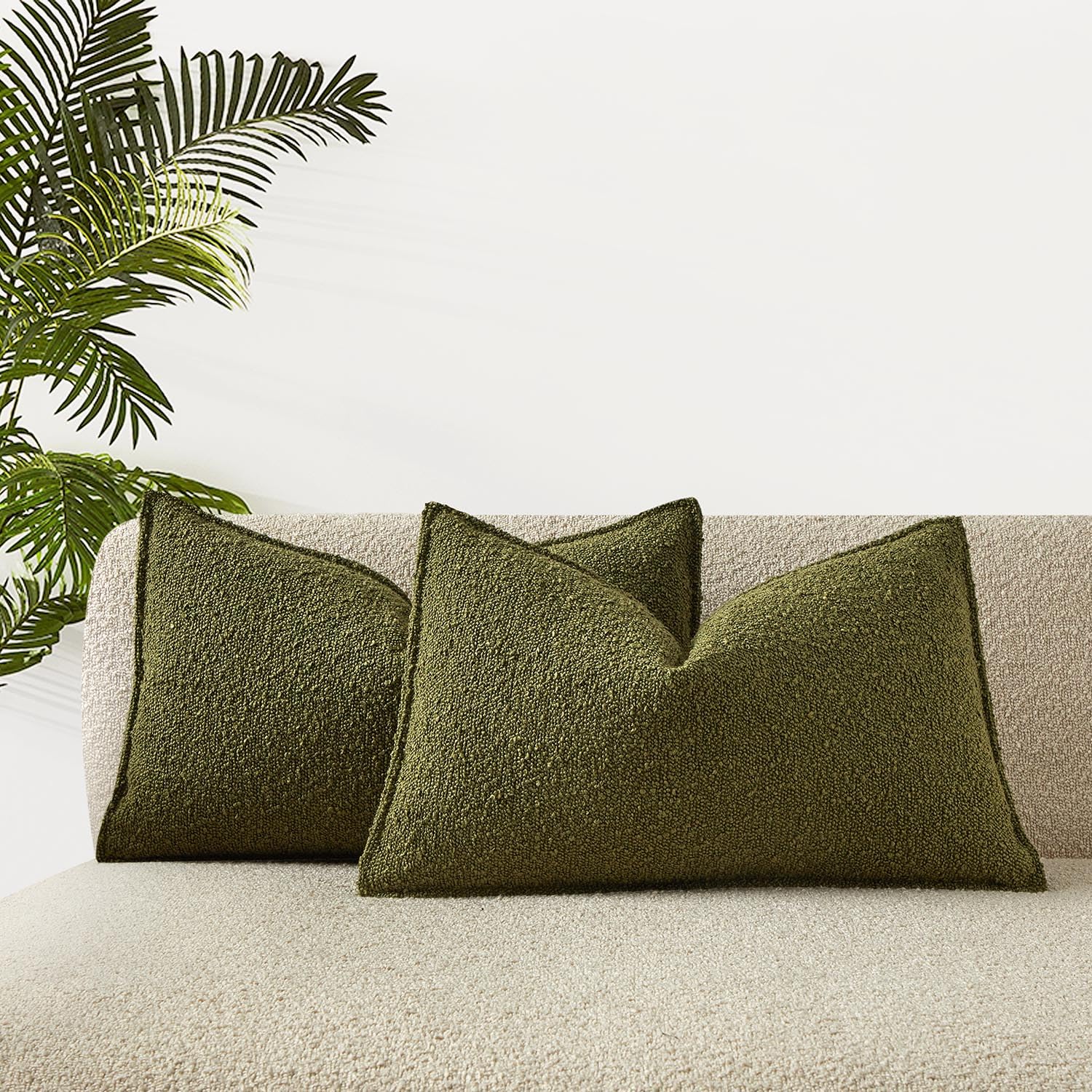 Juspurbet Olive Green Boucle Broadside Lumbar Throw Pillow Covers 16X24 Inch Set Of 2 For Couch Bedroom Sofa Living Room Decorat