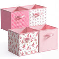 Marsui 4 Pcs Pink Flower Cube Storage Bins with Handle 11 Inch