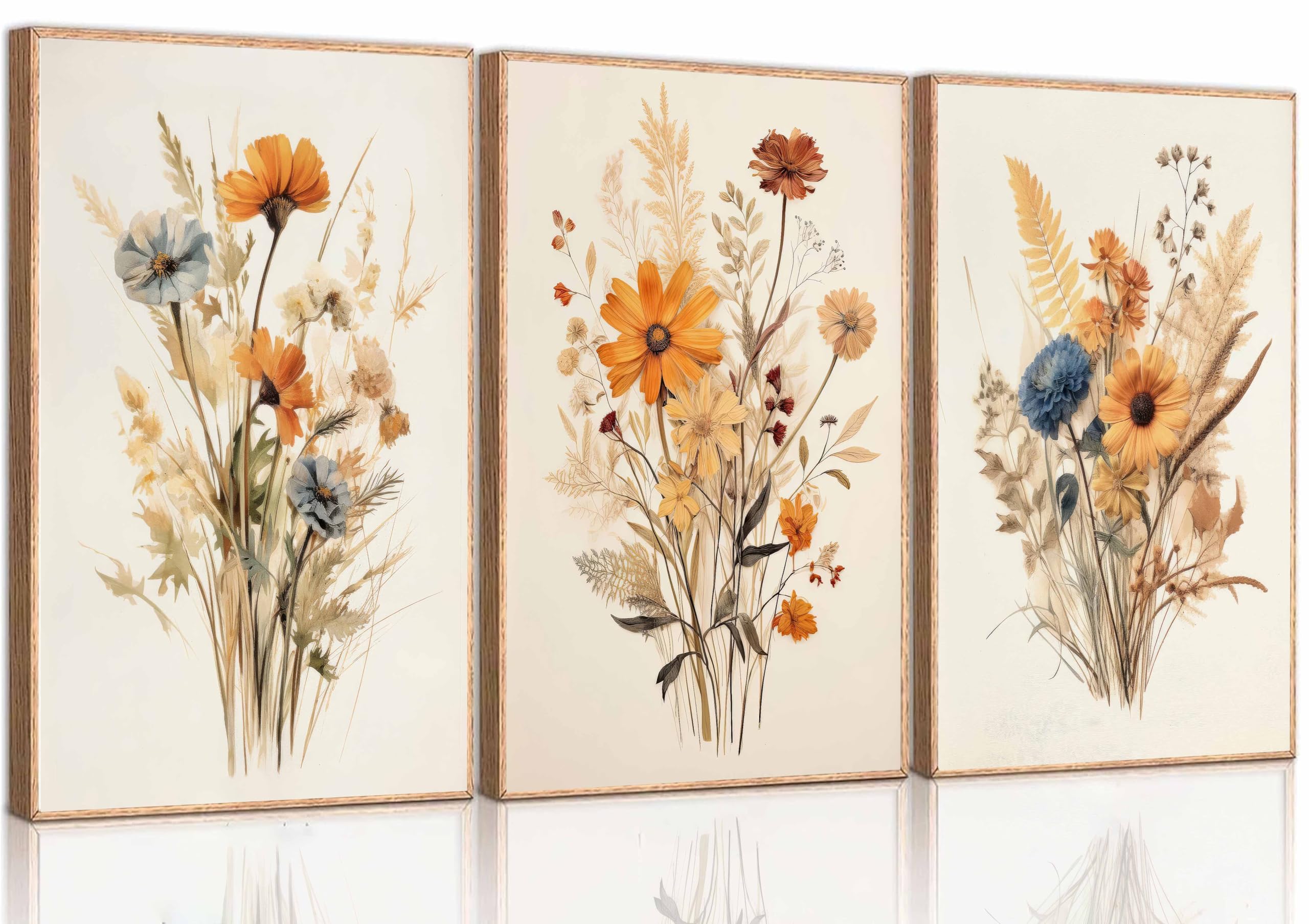3Pcs Vintage Wildflower Canvas Wall art Country Farmhouse Watercolor Flower Botanical Painting Pictures Wall Decor Floral Poster