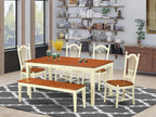 East West Furniture NIDO6-WHI-W 6 Piece Modern Set Contains a Rectangle Wooden Table with Butterfly Leaf and 4 Dining Chairs with a Bench, 36x66 Inch, Buttermilk & Cherry