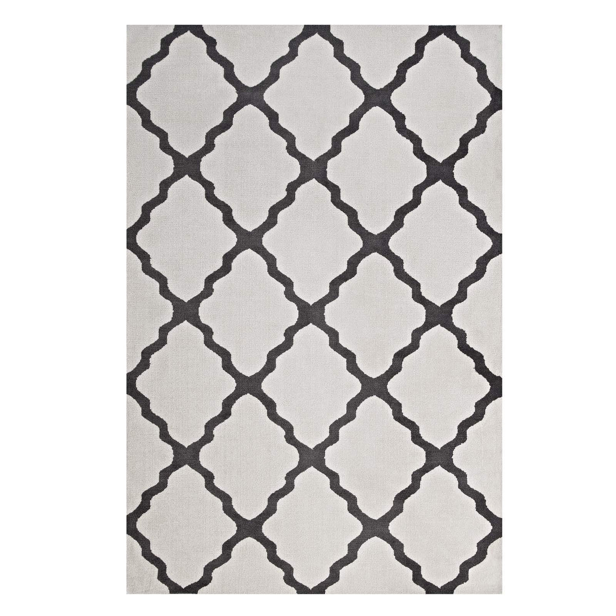 Modway Marja Moroccan Trellis 8X10 Area Rug With Lattice Design In Ivory And Charcoal