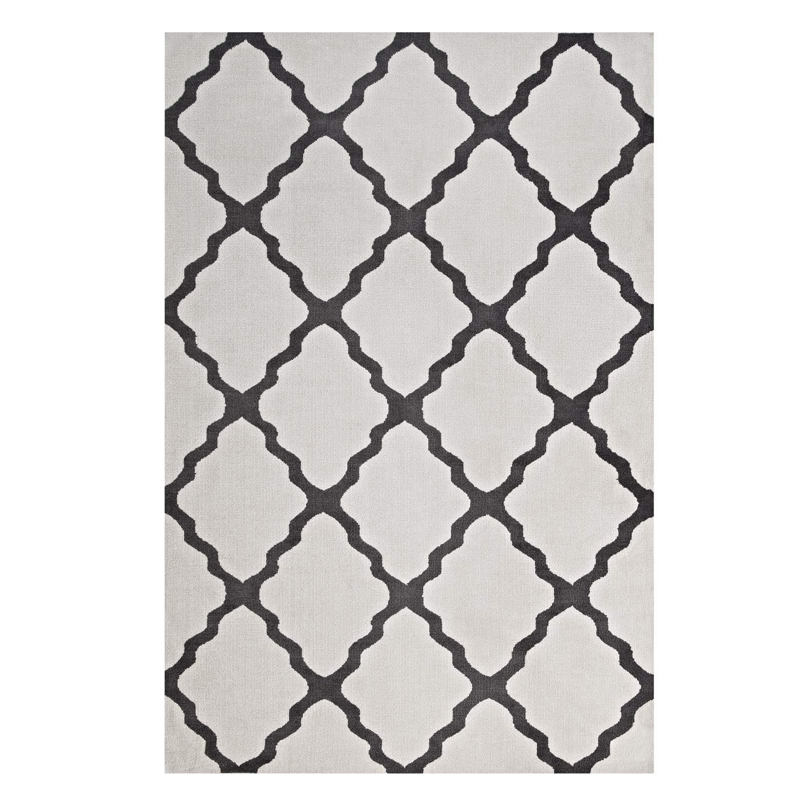 Modway Marja Moroccan Trellis 8X10 Area Rug With Lattice Design In Ivory And Charcoal