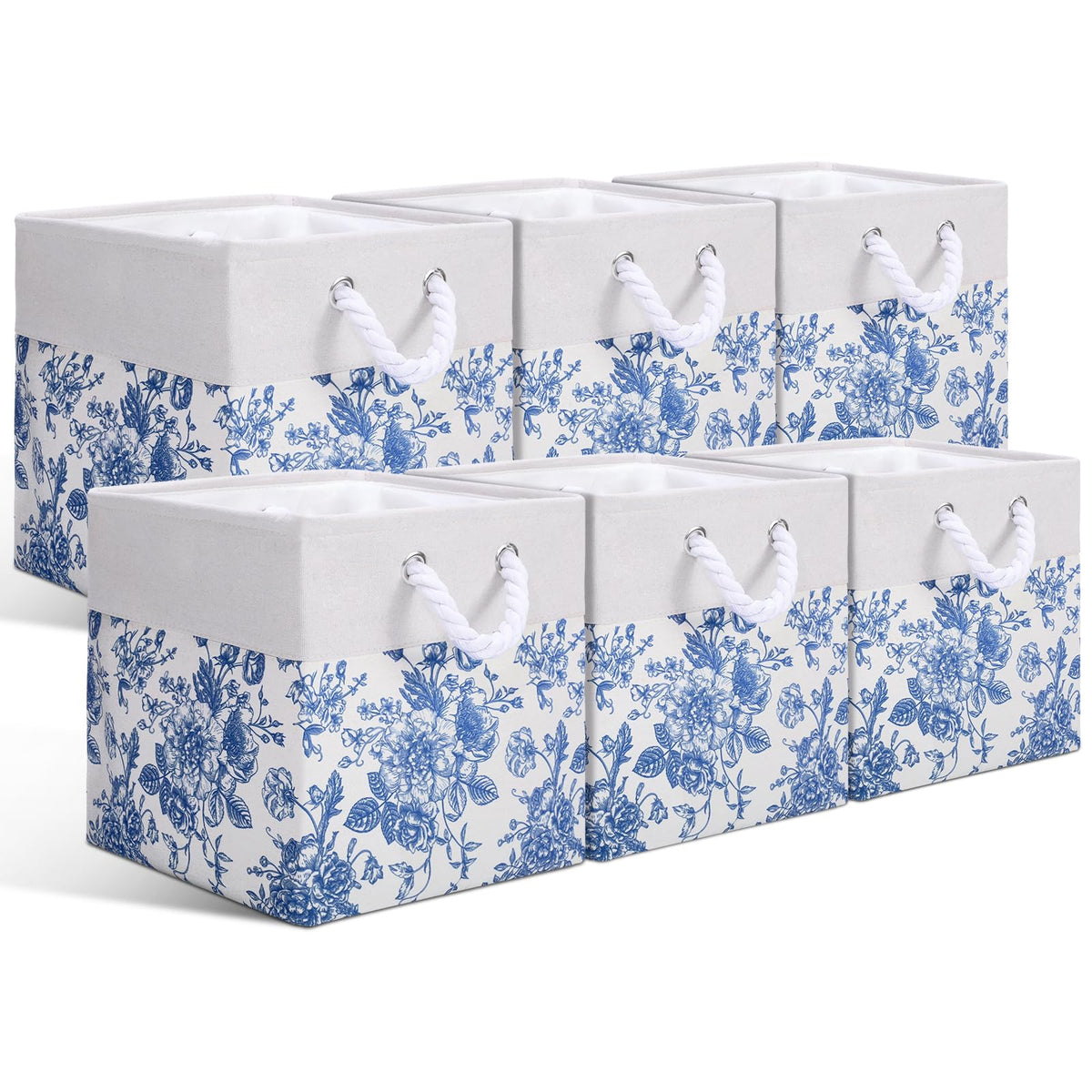 Blue Floral Cube Storage Bin Set of 6 Cube Storage Basket, 13 Inch
