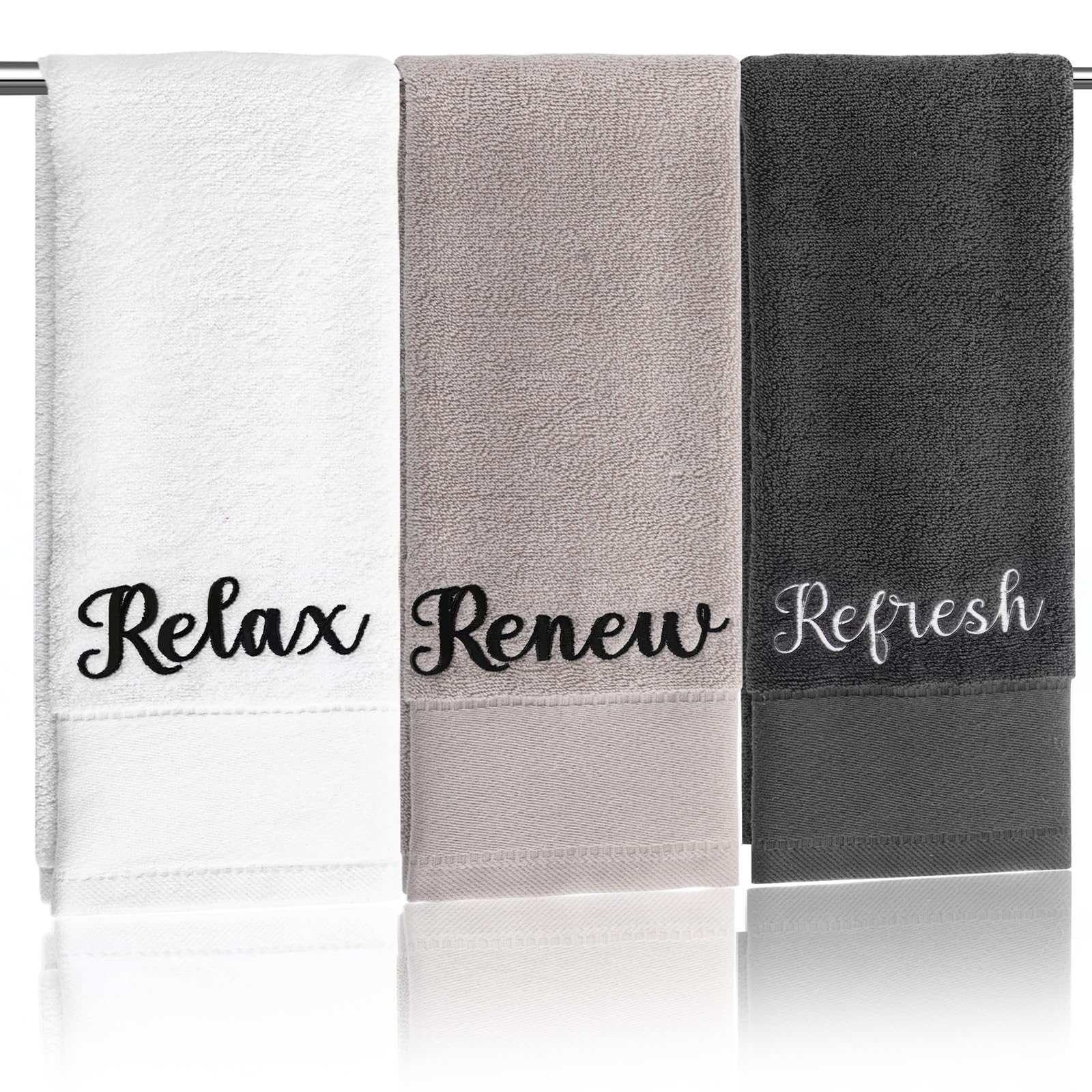 Tiamon 3 Pcs Bathroom Towels Set Decorative 100% Cotton Fluffy Hand Towel for Guest Gifts Farmhouse Accessories Home Washroom Ba