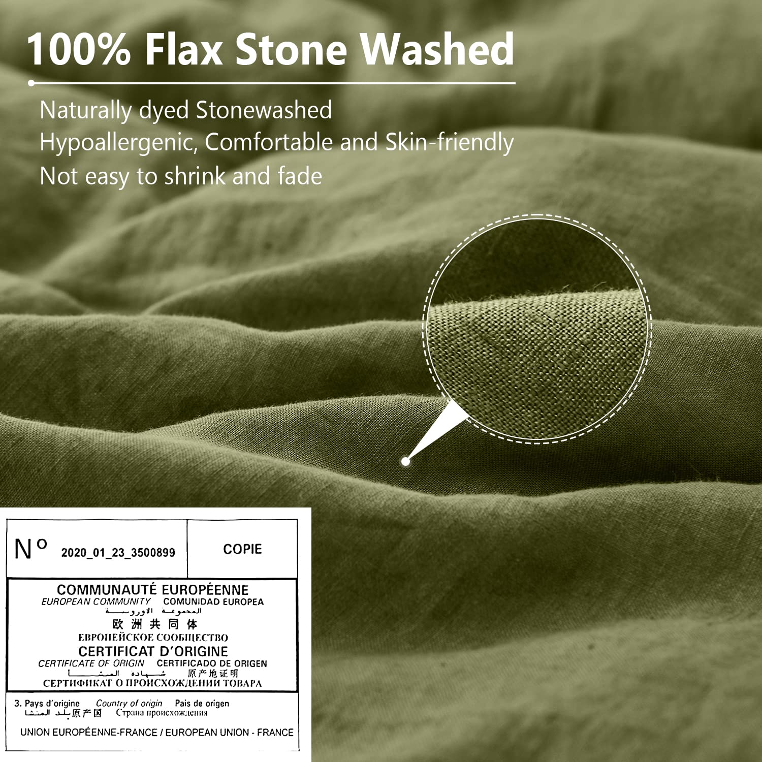 Simple&Opulence 100% Belgian Linen Pillow Shams -Set Of 2, Standard Size - Basic Style Breathable Pure Linen Suitable For Home - Soft Durable Envelope Closure Pillowcases (20''X 26'', Olive Green)