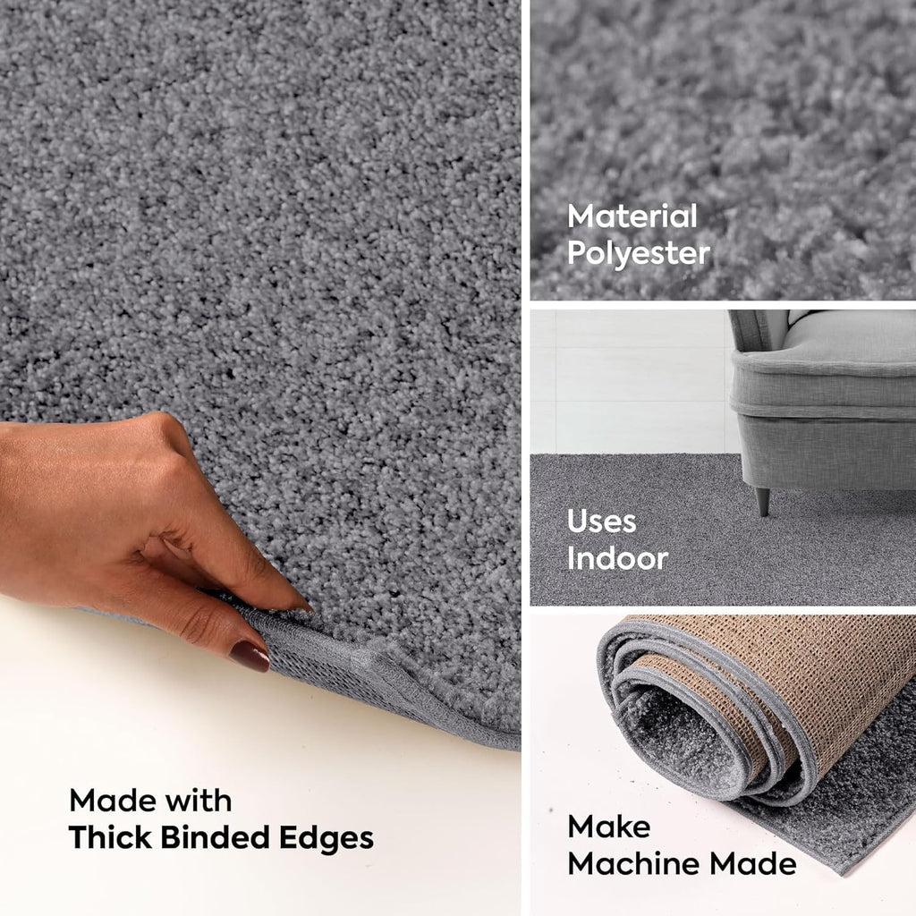 Pet Friendly Solid Color Area Rugs Grey - 9' X 12' Rectangle, Indoor, Stain Resistant, Perfect For Living Room, Bedroom, Dining