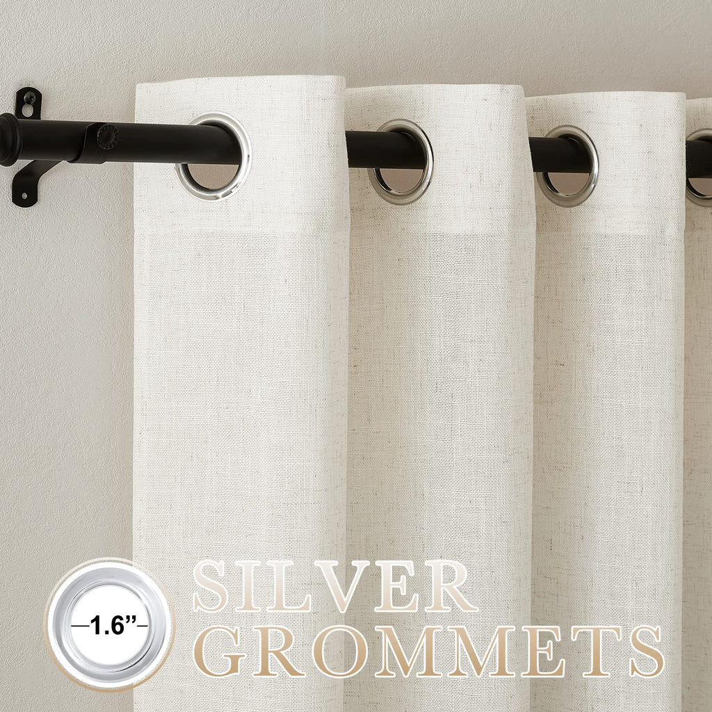 Nicetown Linen Sheer Curtains Flax For Bedroom, Grommet Top Semi Sheer Privacy Linen Blend Window Treatment Light Filtering For