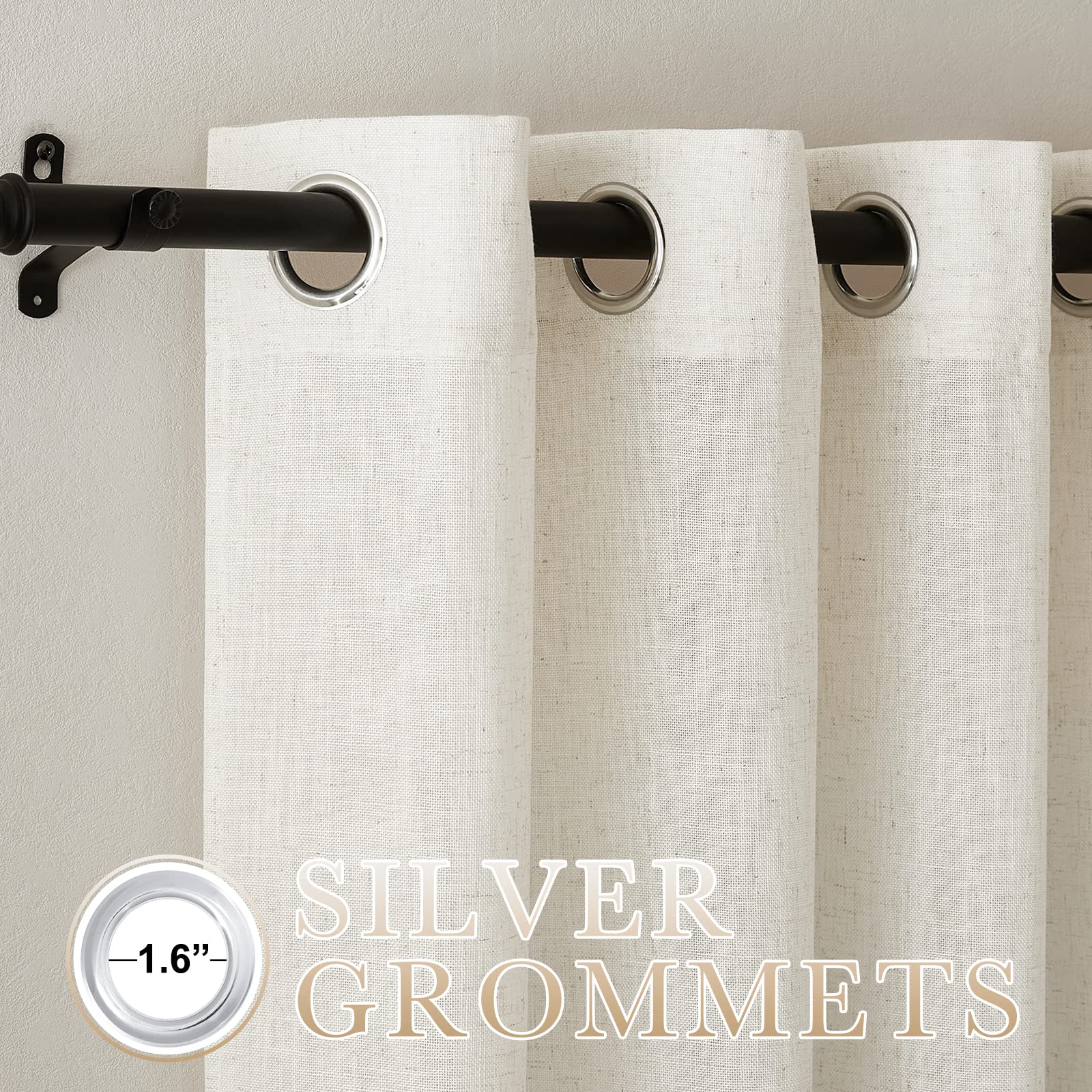 Nicetown Linen Sheer Curtains Flax For Bedroom, Grommet Top Semi Sheer Privacy Linen Blend Window Treatment Light Filtering For