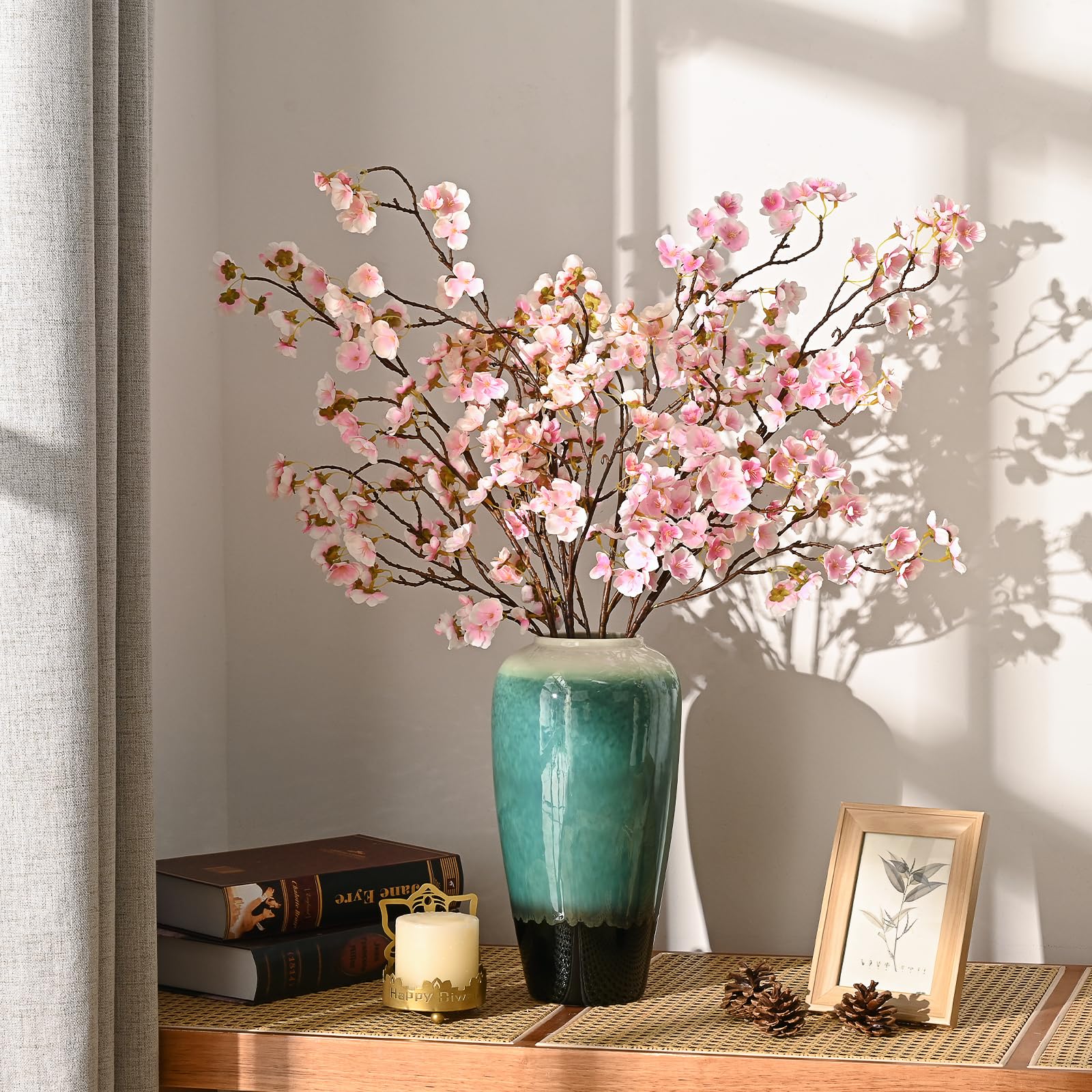 Sunm Boutique Faux Cherry Blossom Branches, Artificial Cherry Blossom Stems Cherry Blossom Flowers Vase Arrangements For Wedding