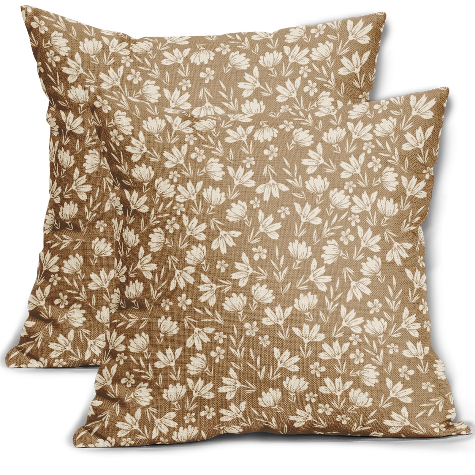 Aytipun Brown Pillow Covers 20X20 Set Of 2 Vintage Floral Rustic Old Style Cute Flower Print Decorative Outdoor Pillowcases Seas