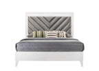 Acme Chelsie Wooden Eastern King Bed with Velvet Headboard in Gray and White