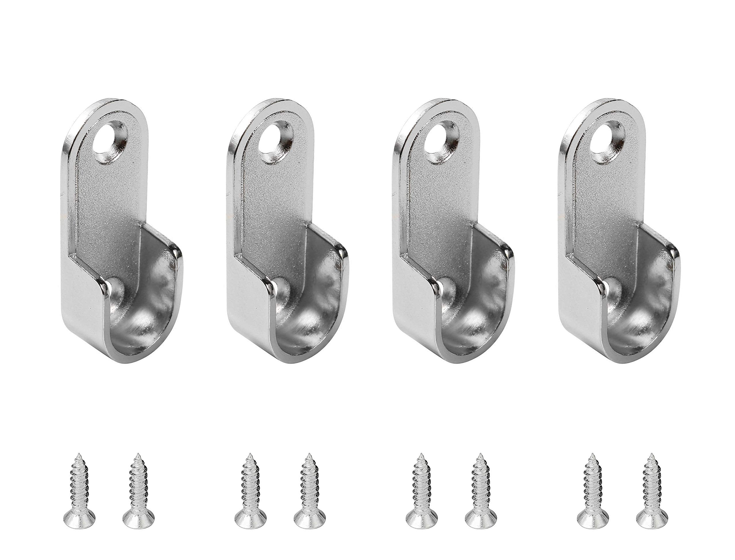 Mcredy 2 Pair Zinc Alloy Oval Hanging Rail Rod Holder End Bracket Support for Wardrobe Closet Silver 0.63' Inner Size