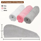 Nexcover Microfiber Hair Towel, 3 Pack (White+Grey+Pink) 9.8 Inch X 25.5 Inch Hair Turbans,Ultra Absorbent,Fast Drying Hair Towe