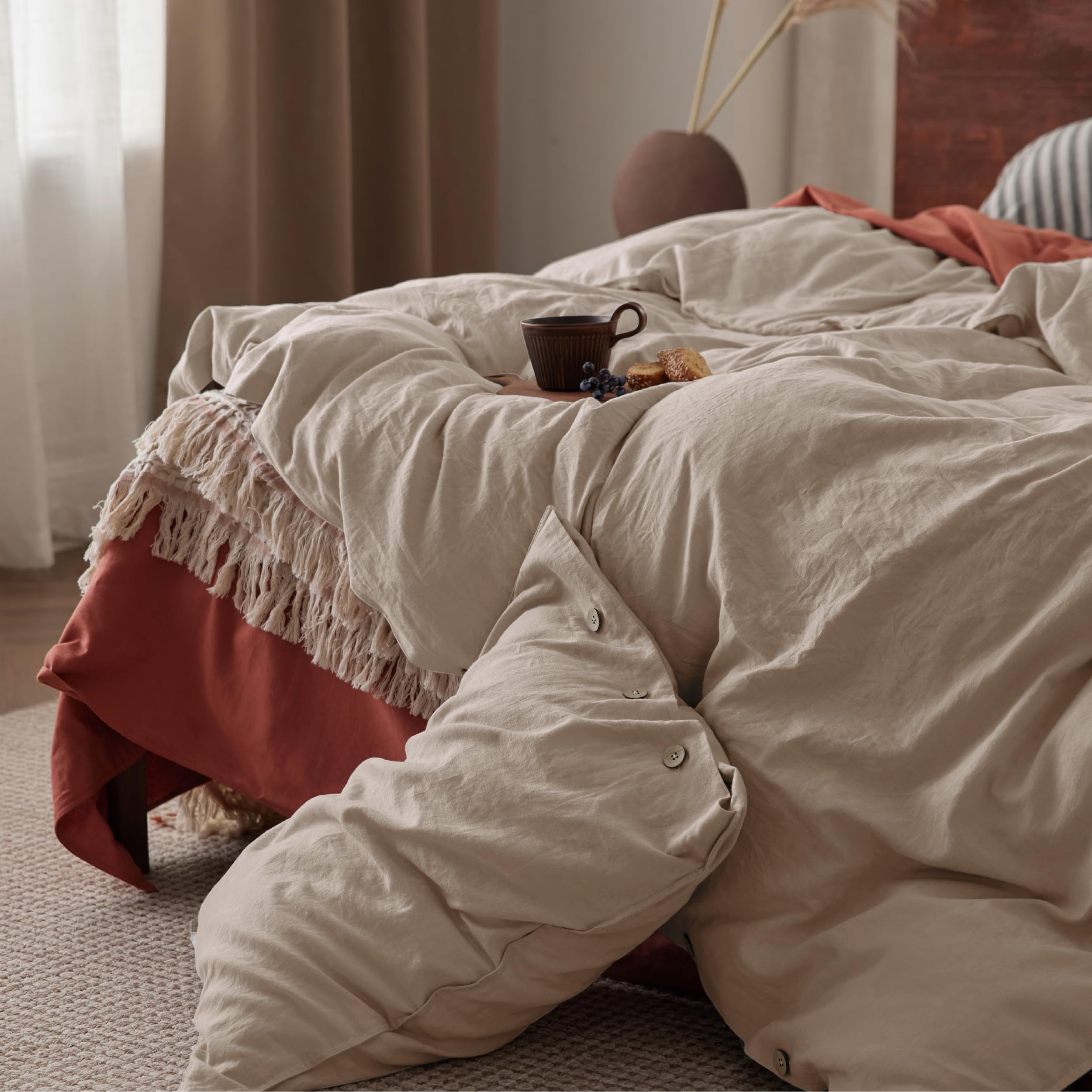 Bedsure Linen Duvet Cover King Size - Linen Cotton Blend Bedding Set, Soft & Cozy, 3 Pieces, 1 Duvet Cover 104X90 Inches And 2 Pillowcases, Khaki Color Cooling Bedding, Comforter Sold Separately