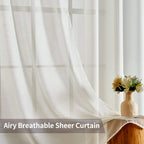 Miulee 2 Panels Natural Linen Look Textured Sheer Curtains Elegant Solid Ivory Drapes Grommet Top Window Voile Panels For Bedroo