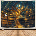 GOAOK Fantasy Library Tapestry For Classroom, Mysterious Tree Magic Bookshelf Aesthetic Tapestry, Witchy Fairytale Tree Vintage 