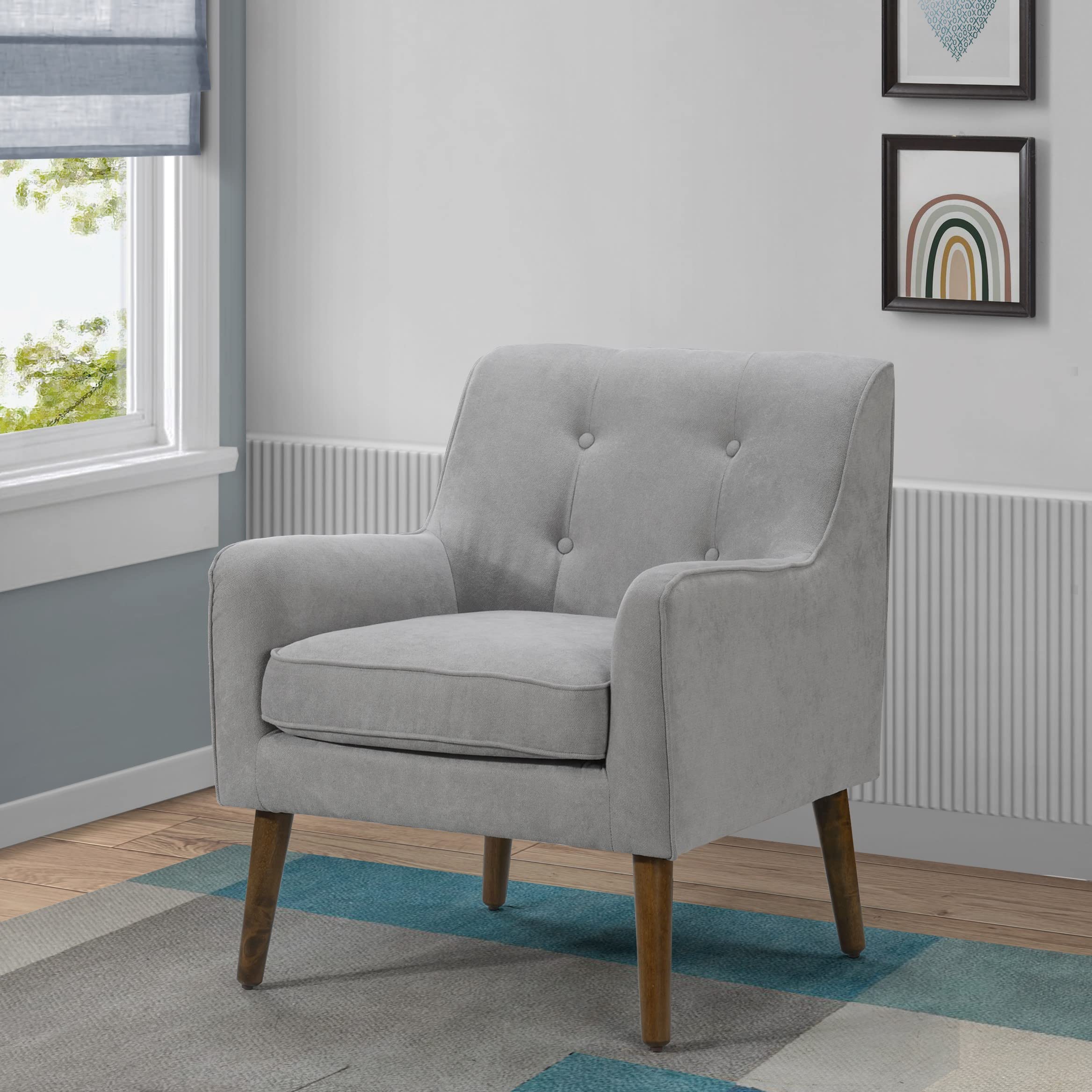 Lilola Home Ryder Mid Century Modern Steel Gray Woven Fabric Tufted Armchair