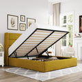 Allewie Full Size Lift Up Storage Bed, Modern Wingback Headboard, Hydraulic Support, No Box Spring Needed, Olive Yellow