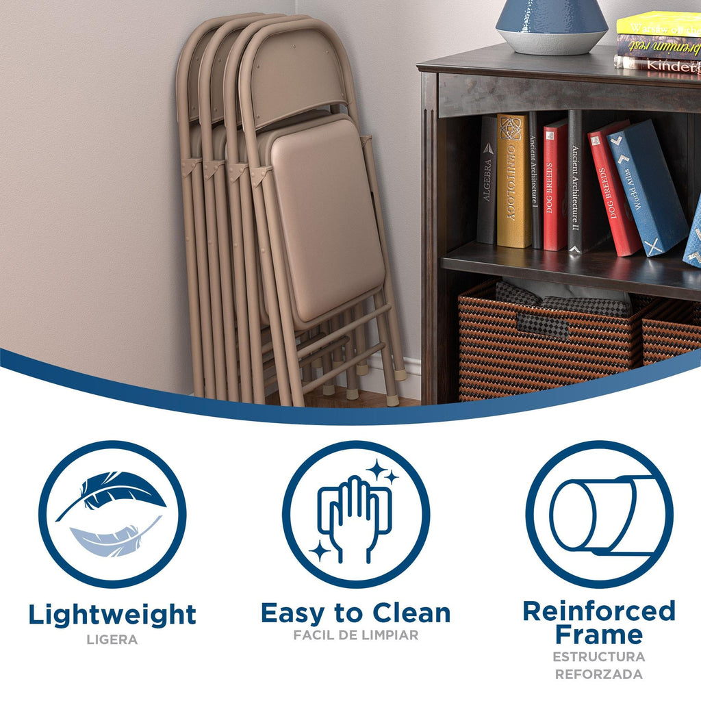 Cosco Smartfold Vinyl Folding Chair, 4-Pack, Antique Linen