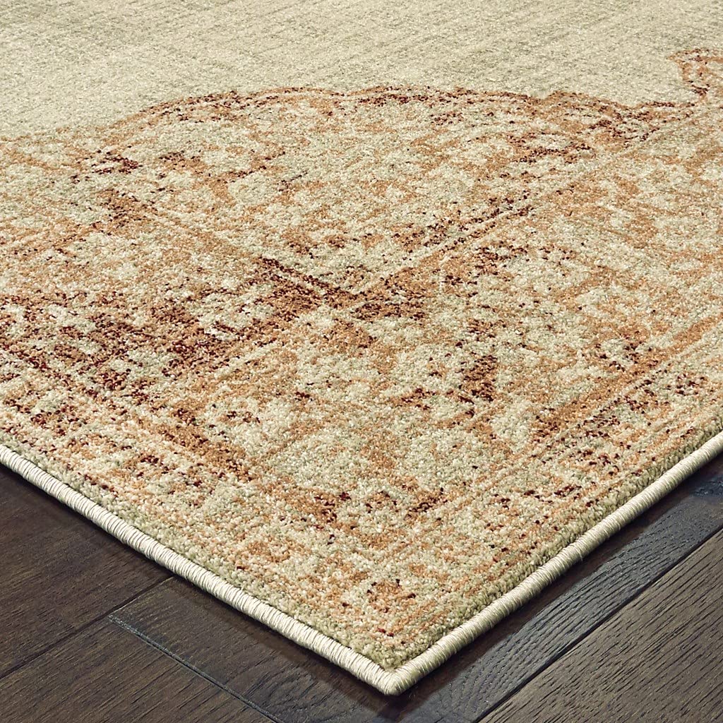 HomeRoots Polypropylene 2’x3’ Ivory and Pink Medallion Scatter Rug