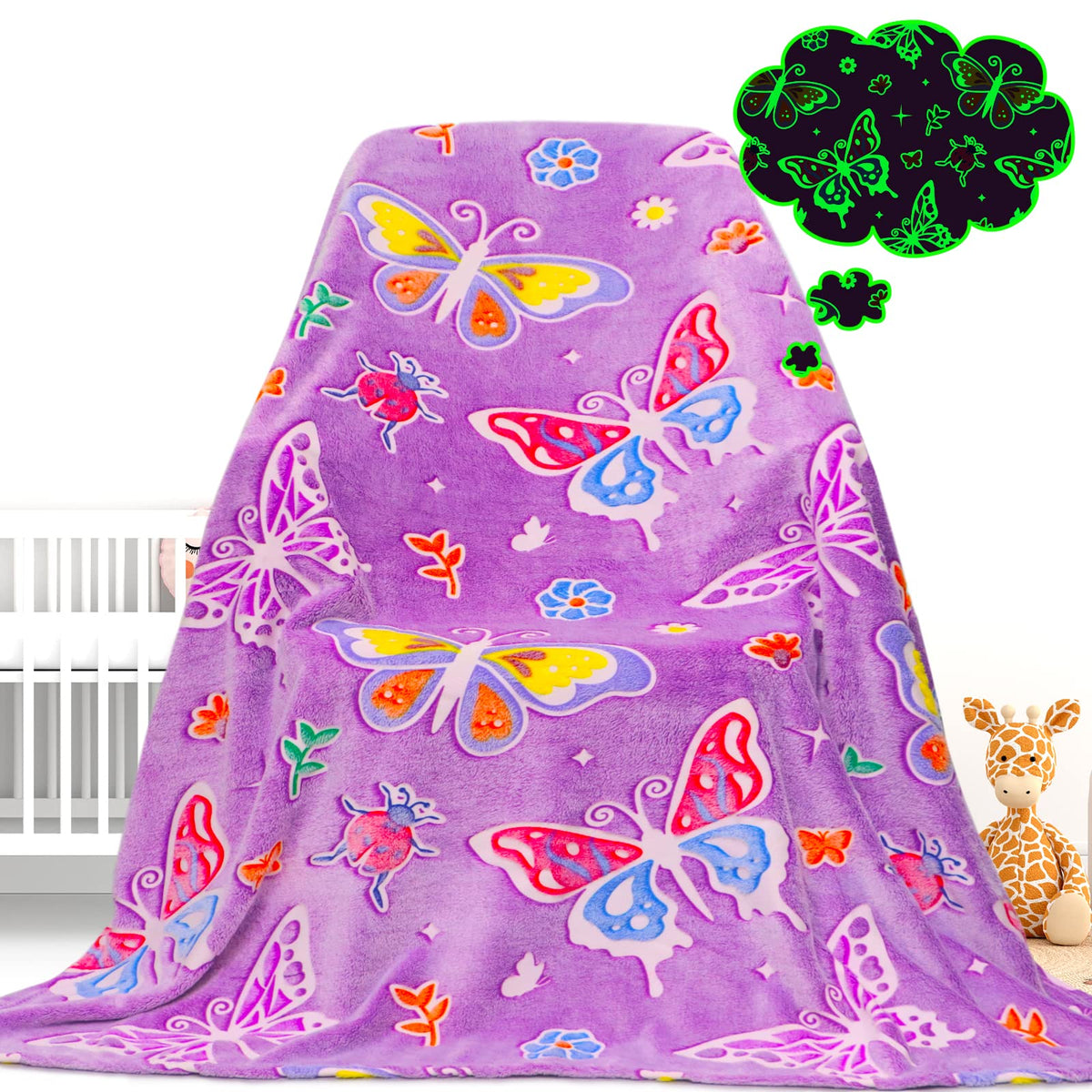 Gdindff Butterfly Blanket Glow In The Dark Blanket Gifts For Girls, Toys For 1 2 3 4 5 6 7 8 9 10 Year Old Girls Butterfly Birth