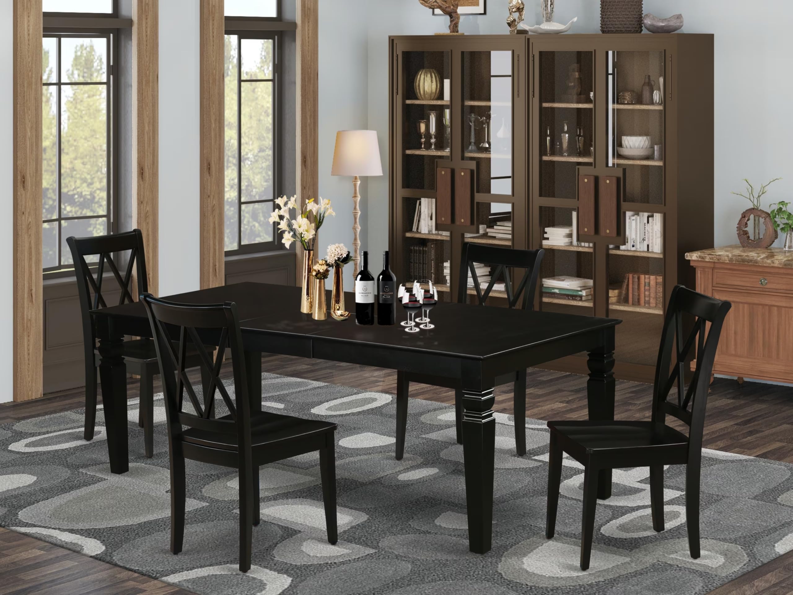 East West Furniture Lgcl5-Blk-W 5 Piece Kitchen Table & Chairs Set Includes A Rectangle Dining Room Table With Butterfly Leaf And 4 Solid Wood Seat Chairs, 42X84 Inch, Black