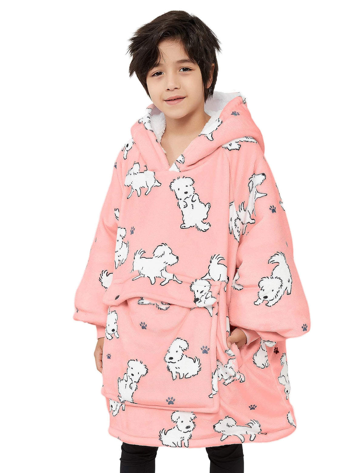 Kfubuo Wearable Blanket Hoodie For Kids Sherpa Dog Patterns Oversized Sweatshirt Blanket With Pocket 6-10 Year Old Girl Boy Birt