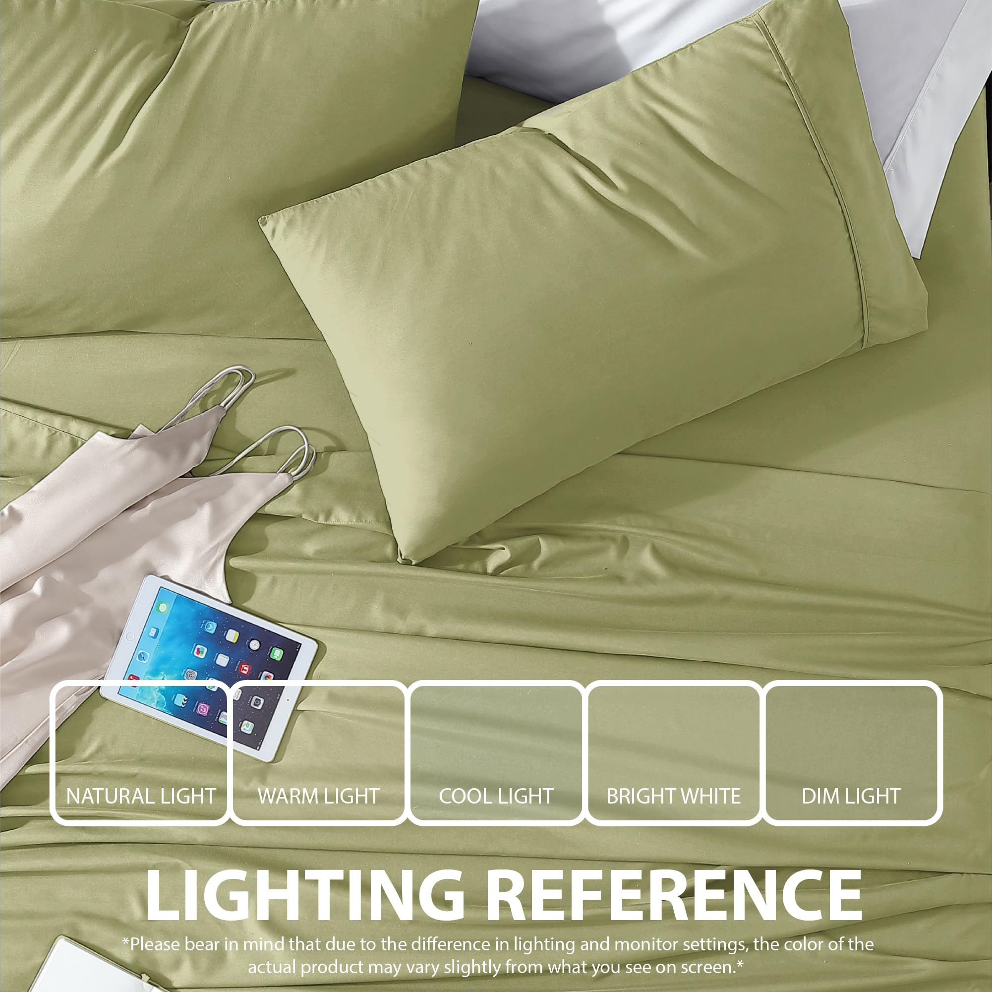 Cathay Home Essentials Ultra Soft Hypoallergenic Wrinkle Resistant Double Brushed Microfiber Bedding Sheet Set, Sage, King