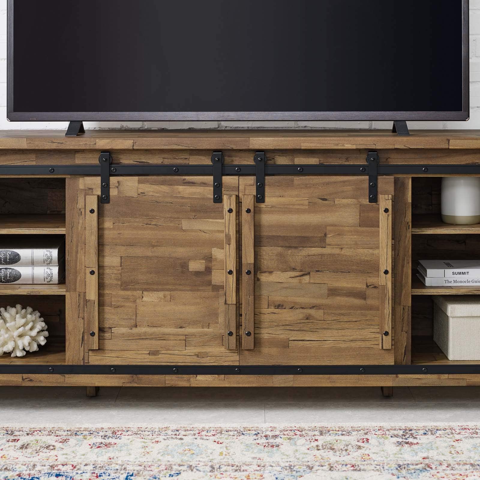 Modway Cheshire 70" Tv Stand Rustic Sliding Door Dining Room Cabinet Storage Buffet Table Sideboard